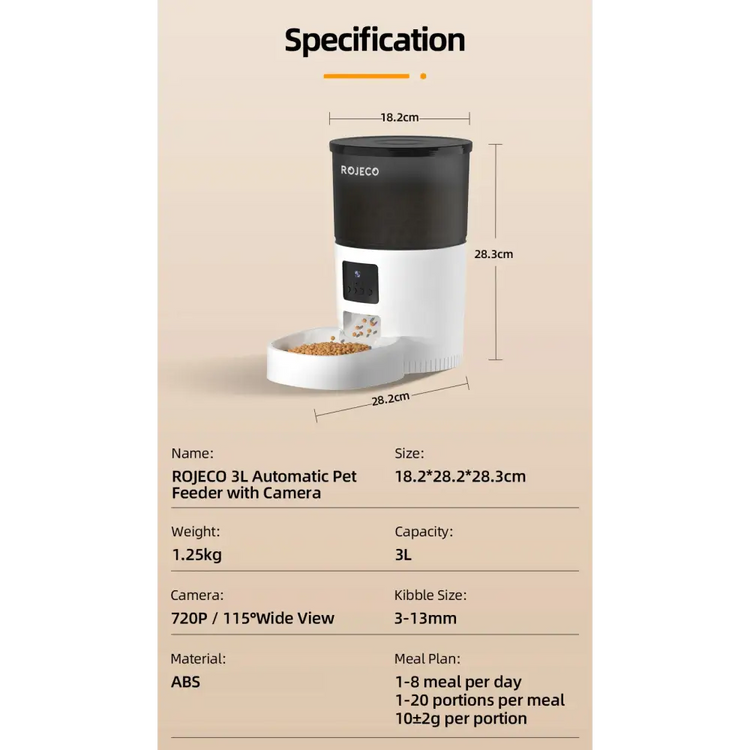 ROJECO Smart Feeder with Camera & Voice Control - 3L Camera Version - cat feeder