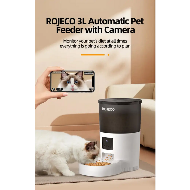ROJECO Smart Feeder with Camera & Voice Control - 3L Camera Version - cat feeder