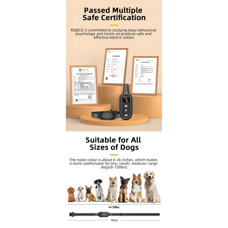 ROJECO Waterproof Dog Training Collar with Remote - Dog training collar
