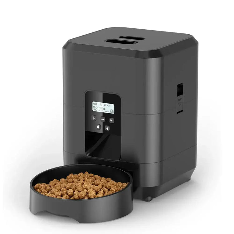 Smart Automatic Pet Feeder with Timer & Bowl - Black Button Feeder - cat feeder