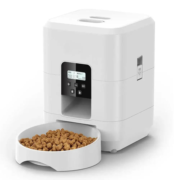Smart Automatic Pet Feeder with Timer & Bowl - White Button Feeder - cat feeder