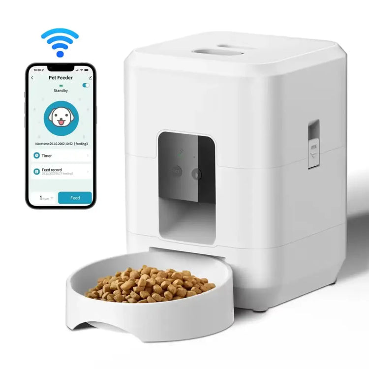 Smart Automatic Pet Feeder with Timer & Bowl - White WIFI Feeder - cat feeder
