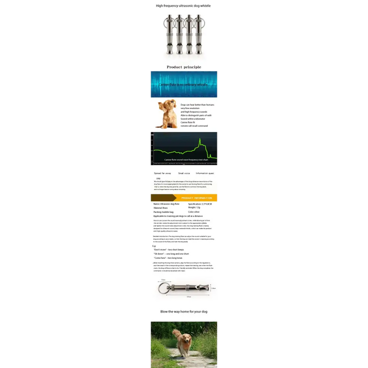 Stainless Steel Dog Training Whistle – Adjustable Bark Control - Silver - Pet training whistle