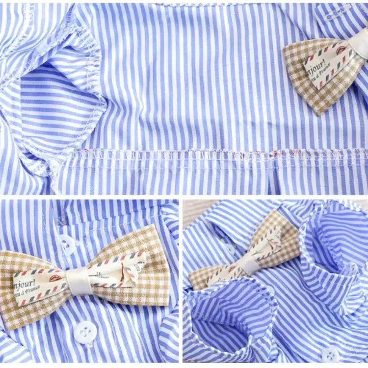 Striped Summer Dog Shirt with Bowknot – Blue - dog clothing