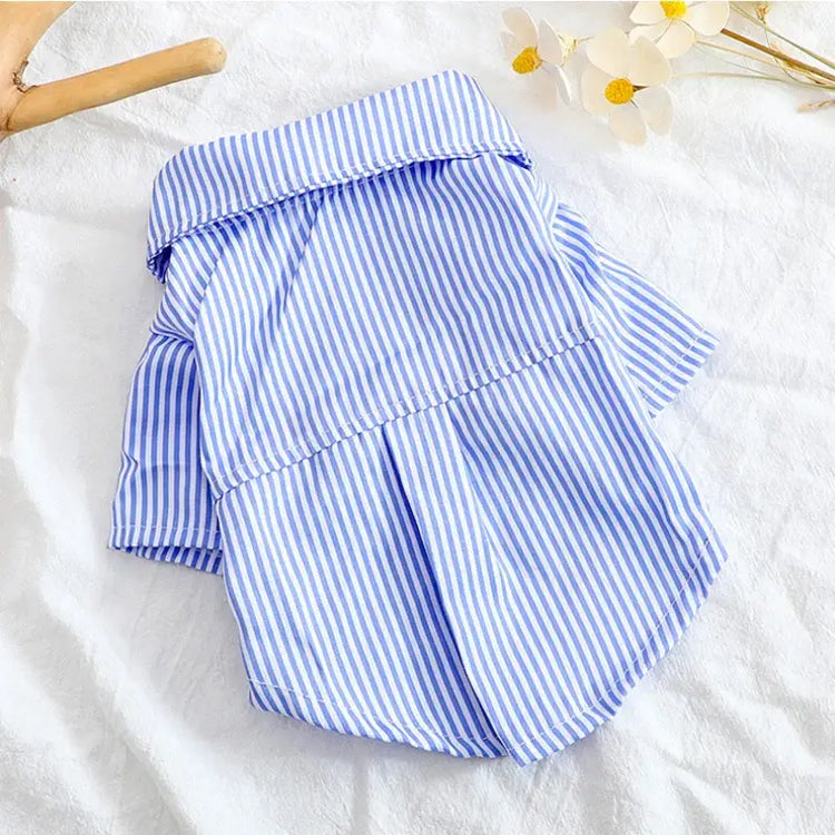Striped Summer Dog Shirt with Bowknot – Blue - dog clothing