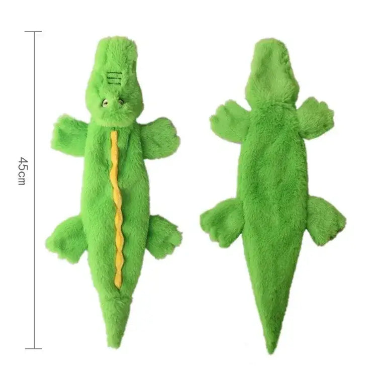 Stuffing-Free Plush Dog Toy – Squeaky & Crinkle Sound - Green Crocodile - dog toys