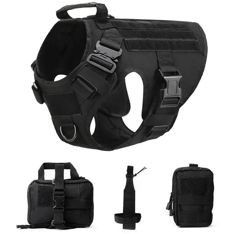 Tactical Dog Harness & Leash Set - Black 4 piece set / L(30-40KG) - dog harness