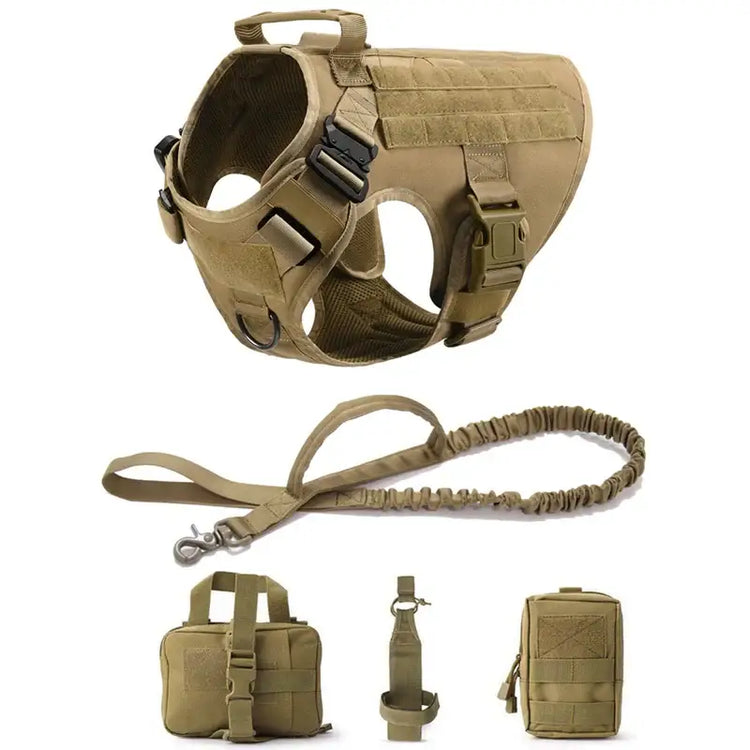 Tactical Dog Harness & Leash Set - Brown 5 piece set / L(30-40KG) - dog harness