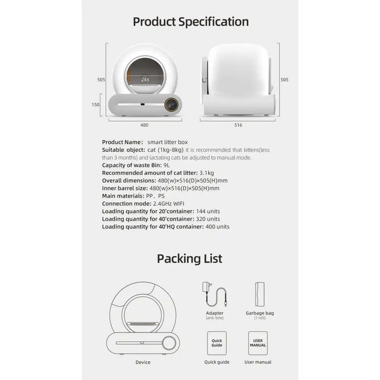 Tonepie 65L Smart Self-Cleaning Cat Litter Box - XS / APP control - cat litter box