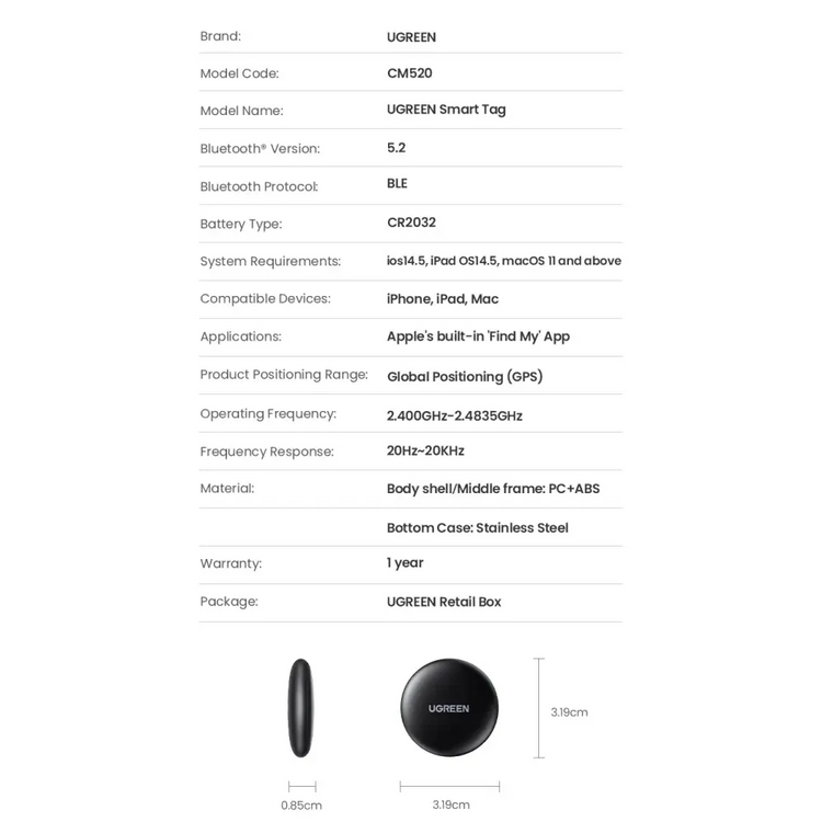 UGREEN SmartTrack Link – Apple Find My GPS Tag - pet security