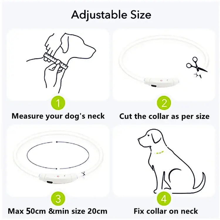 USB Rechargeable Luminous Collar Adjustable Led Glowing Dog Collar for Large Small Dogs Cat Night Light Collar Pet