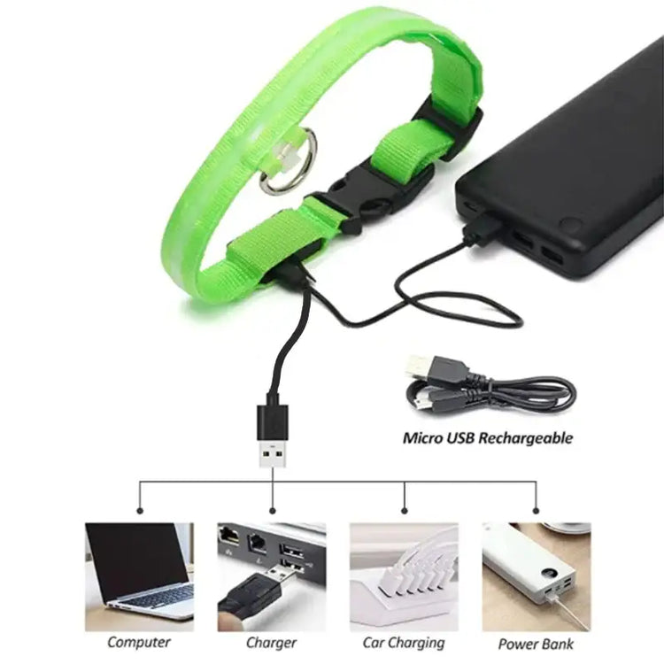 USB Rechargeable Luminous Collar Adjustable Led Glowing Dog Collar for Large Small Dogs Cat Night Light Collar Pet