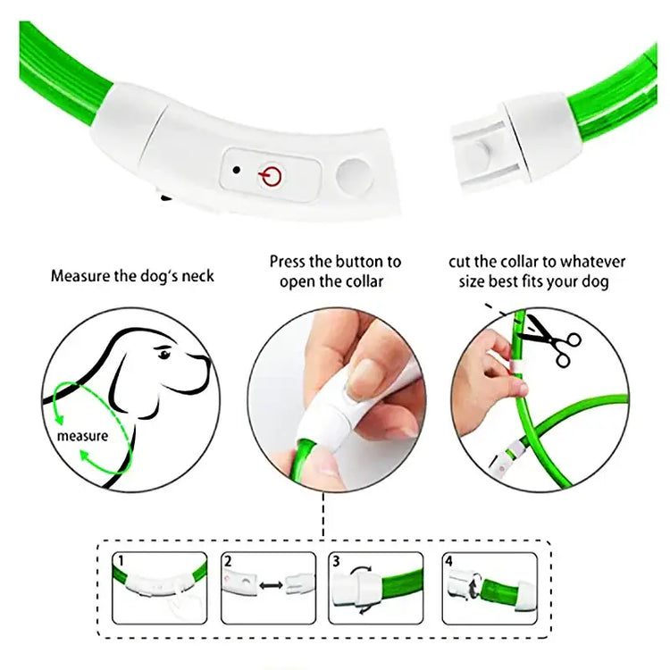 USB Rechargeable Luminous Collar Adjustable Led Glowing Dog Collar for Large Small Dogs Cat Night Light Collar Pet