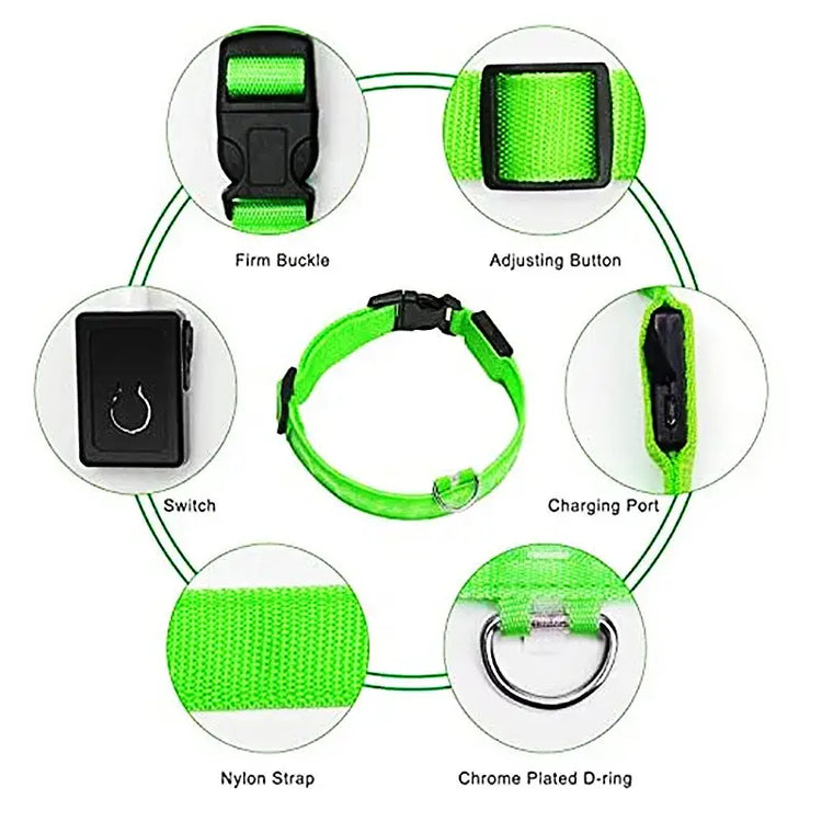 USB Rechargeable Luminous Collar Adjustable Led Glowing Dog Collar for Large Small Dogs Cat Night Light Collar Pet