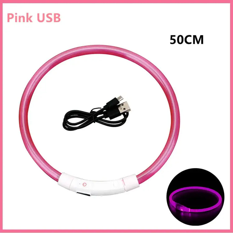 USB Rechargeable Luminous Collar Adjustable Led Glowing Dog Collar for Large Small Dogs Cat Night Light Collar Pet