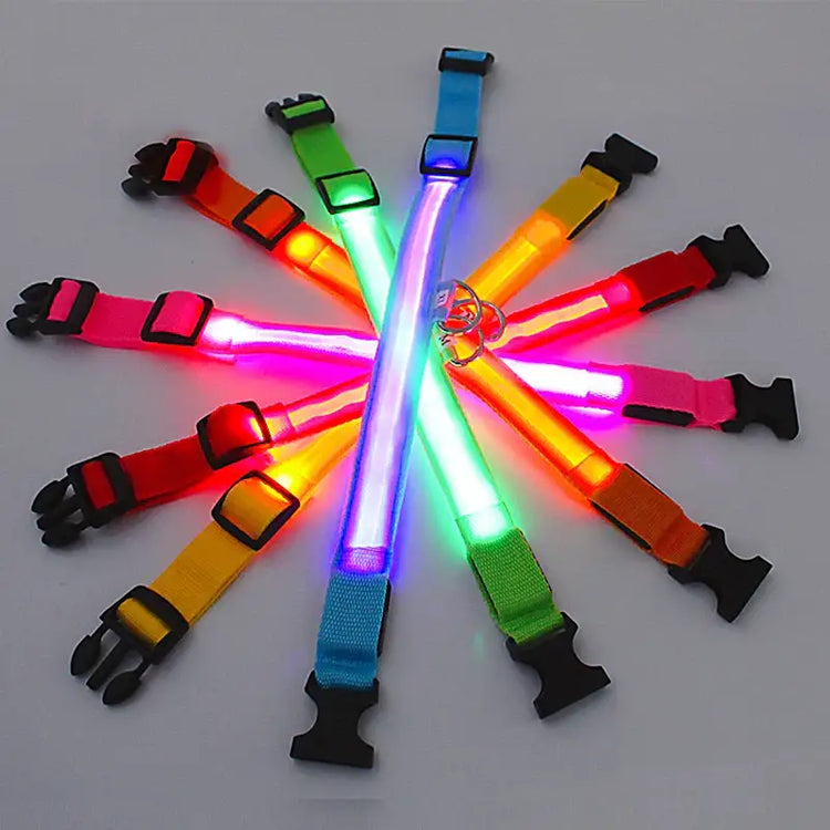 USB Rechargeable Luminous Collar Adjustable Led Glowing Dog Collar for Large Small Dogs Cat Night Light Collar Pet