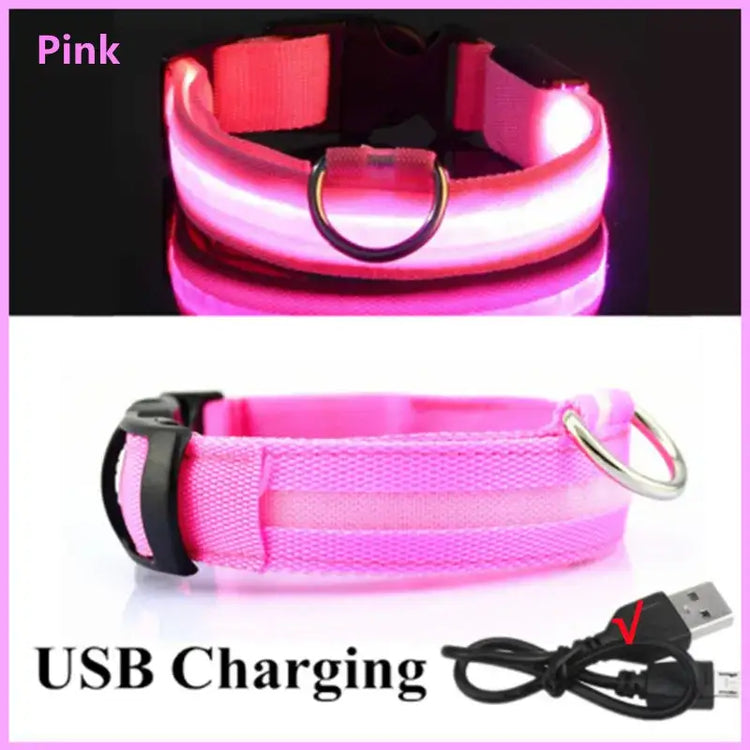 USB Rechargeable Luminous Collar Adjustable Led Glowing Dog Collar for Large Small Dogs Cat Night Light Collar Pet