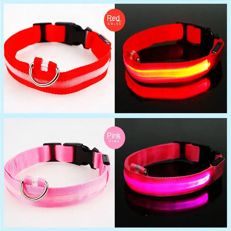 USB Rechargeable Luminous Collar Adjustable Led Glowing Dog Collar for Large Small Dogs Cat Night Light Collar Pet