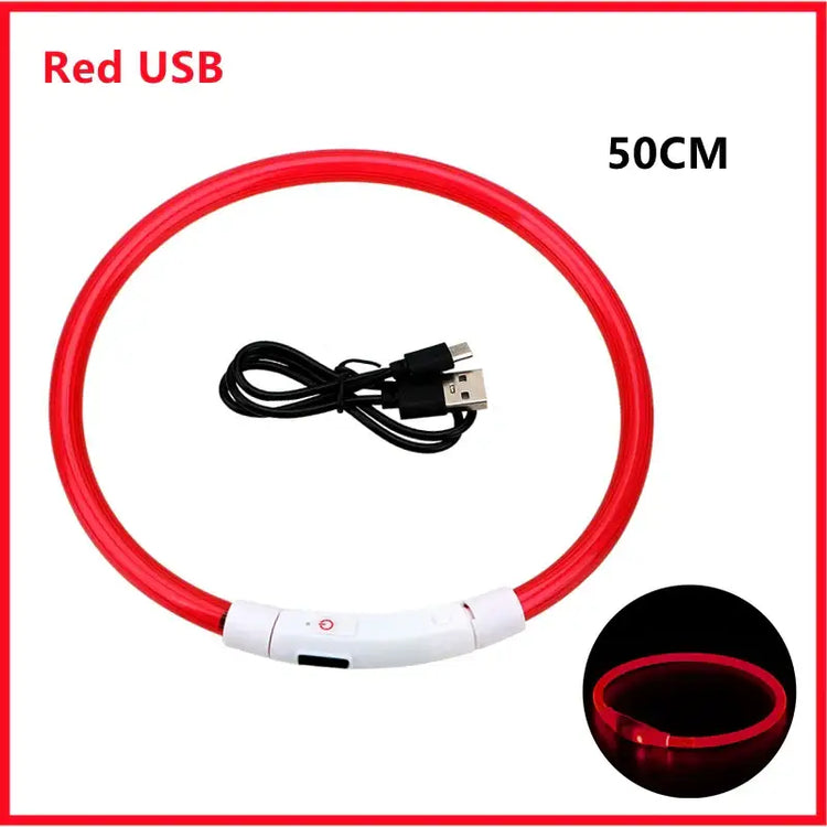 USB Rechargeable Luminous Collar Adjustable Led Glowing Dog Collar for Large Small Dogs Cat Night Light Collar Pet