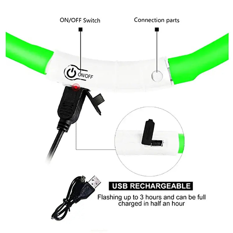 USB Rechargeable Luminous Collar Adjustable Led Glowing Dog Collar for Large Small Dogs Cat Night Light Collar Pet