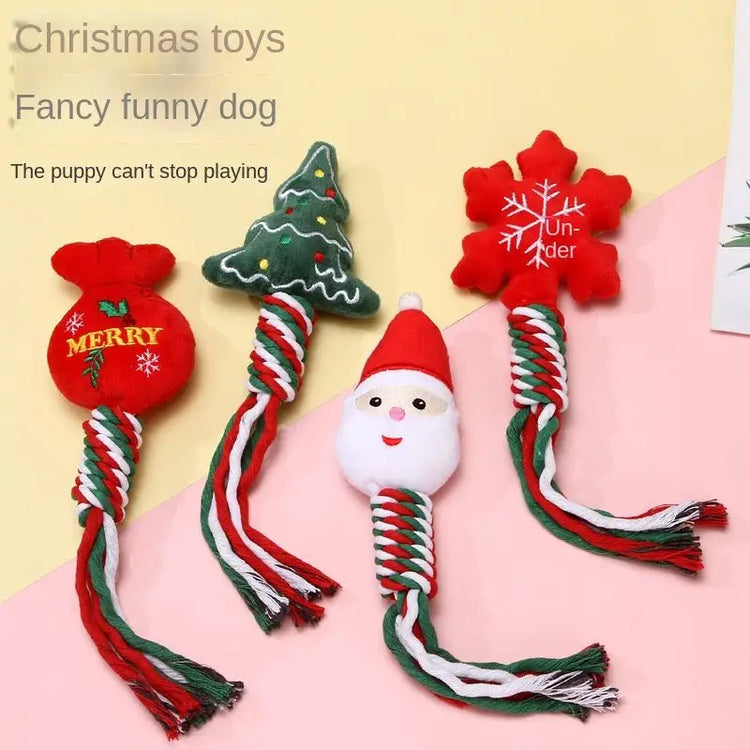 3pcs Christmas training dog teeth cleaning knot cute cartoon bite toys Christmas pet toys dog toys cat toys - Random 3