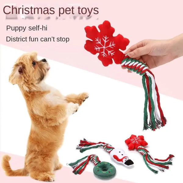 3pcs Christmas training dog teeth cleaning knot cute cartoon bite toys Christmas pet toys dog toys cat toys - Random 3
