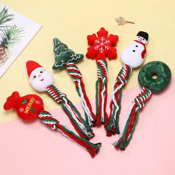 3pcs Christmas training dog teeth cleaning knot cute cartoon bite toys Christmas pet toys dog toys cat toys - Random 3