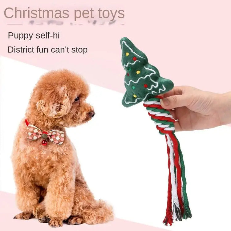 3pcs Christmas training dog teeth cleaning knot cute cartoon bite toys Christmas pet toys dog toys cat toys - Random 3