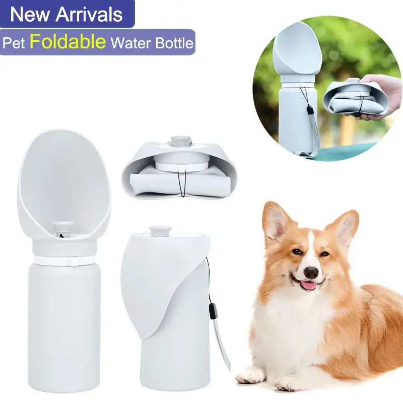 550ml Foldable Pet Water Bottle – Leakproof Travel Dispenser - Light Grey - pet water bowl