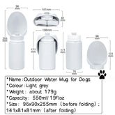 550ml Foldable Pet Water Bottle – Leakproof Travel Dispenser - Light Grey - pet water bowl