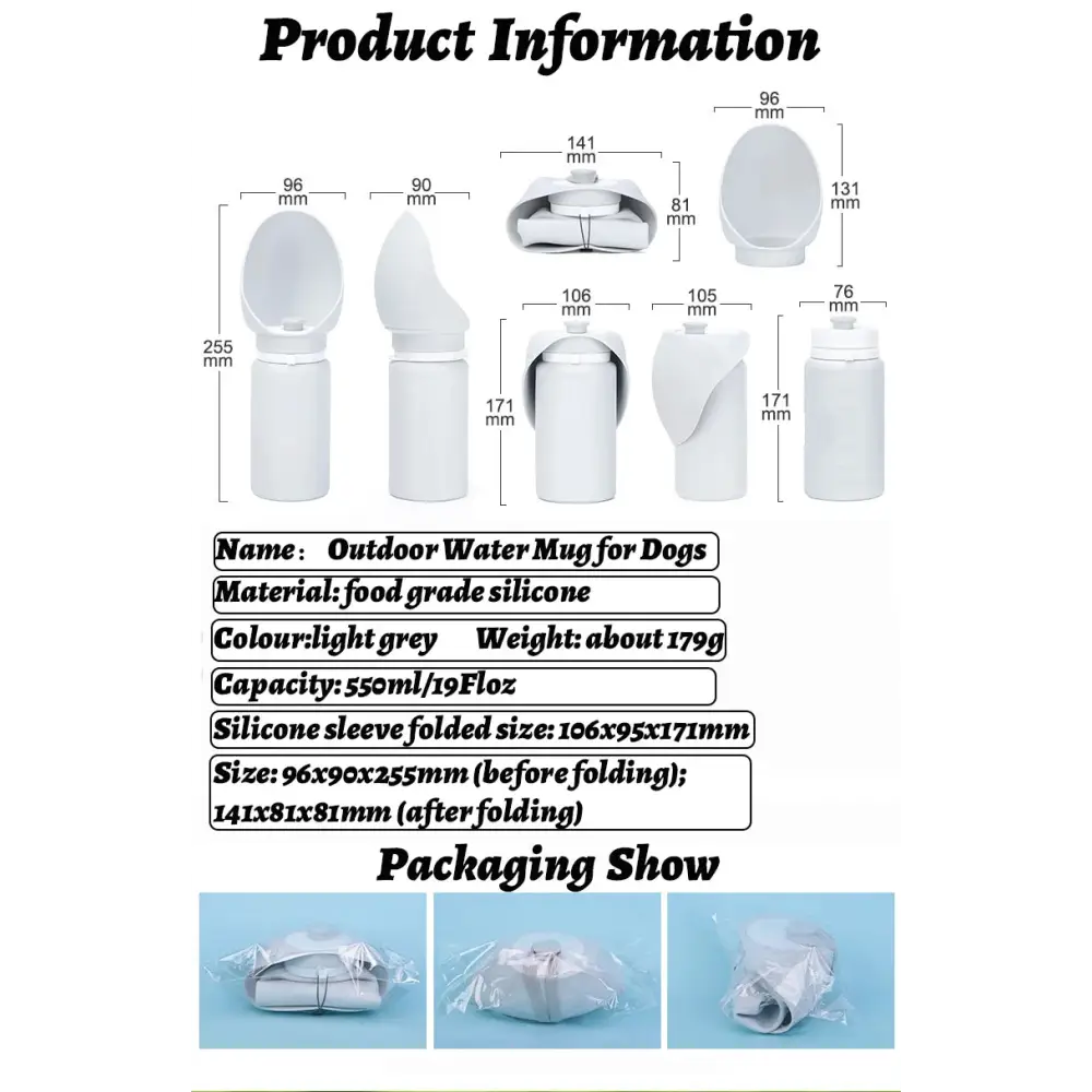 550ml Foldable Pet Water Bottle – Leakproof Travel Dispenser - Light Grey - pet water bowl