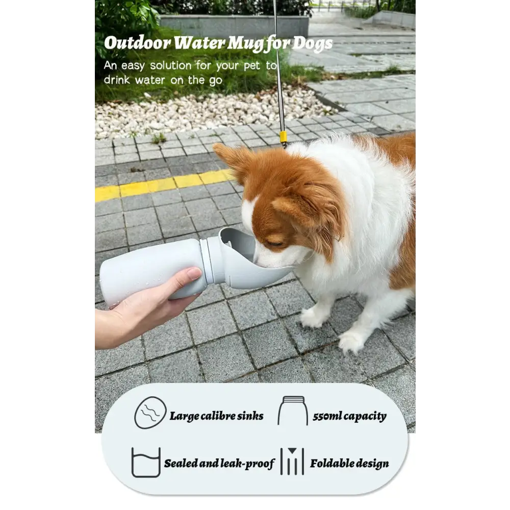 550ml Foldable Pet Water Bottle – Leakproof Travel Dispenser - Light Grey - pet water bowl