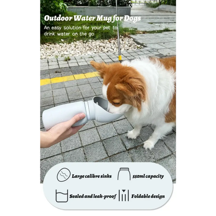 550ml Foldable Pet Water Bottle – Leakproof Travel Dispenser - Light Grey - pet water bowl