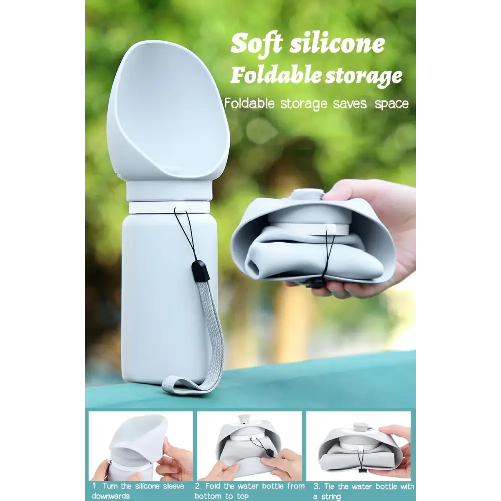 550ml Foldable Pet Water Bottle – Leakproof Travel Dispenser - Light Grey - pet water bowl