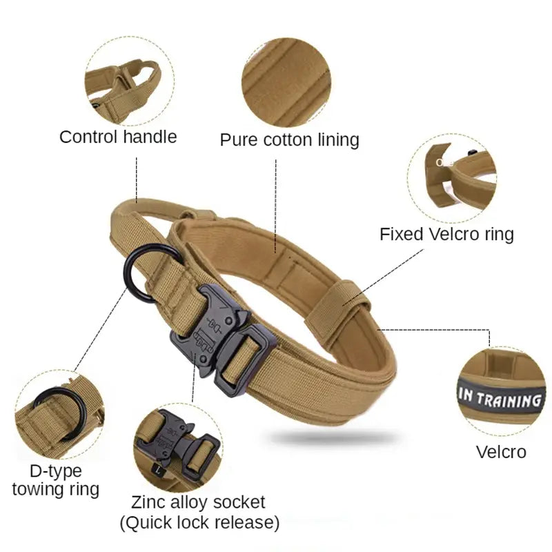 Durable Tactical Dog Collar and Leash Adjustable Military Pet Collar Leash Medium Large Dog German Shepherd Training