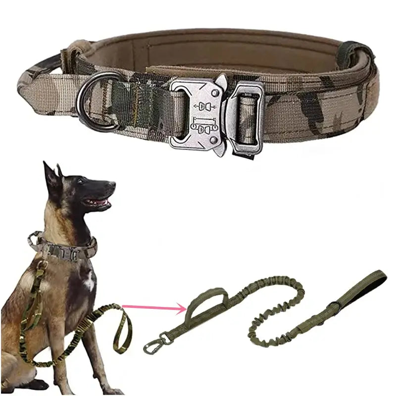 Durable Tactical Dog Collar and Leash Adjustable Military Pet Collar Leash Medium Large Dog German Shepherd Training