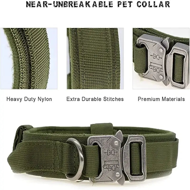 Durable Tactical Dog Collar and Leash Adjustable Military Pet Collar Leash Medium Large Dog German Shepherd Training