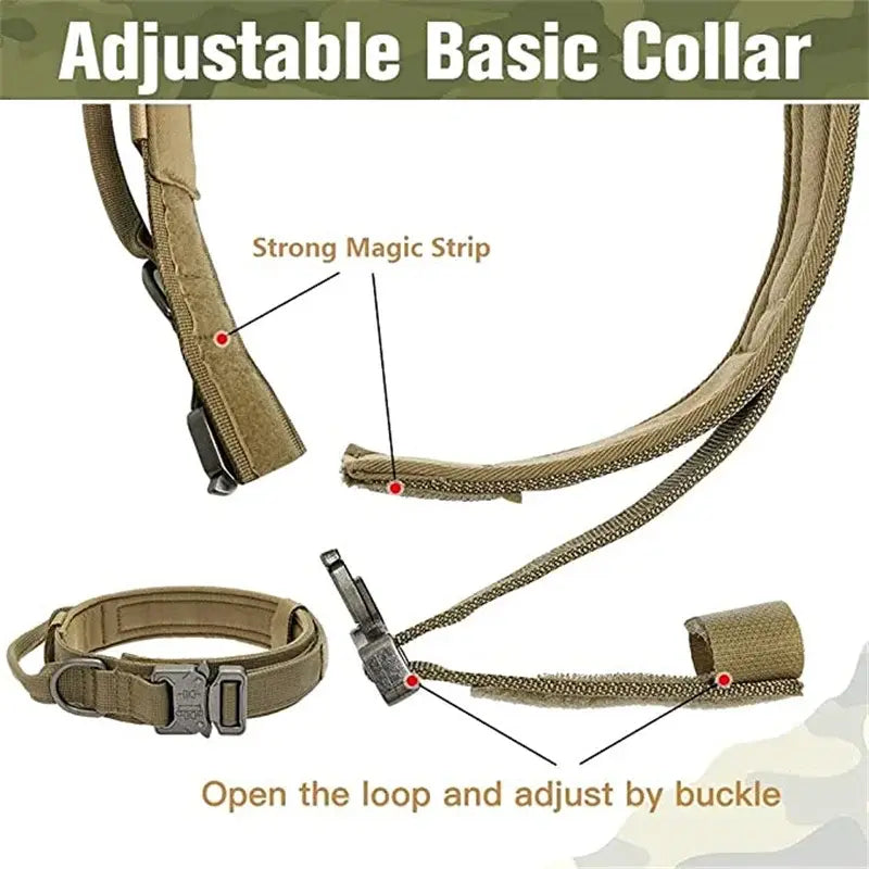 Durable Tactical Dog Collar and Leash Adjustable Military Pet Collar Leash Medium Large Dog German Shepherd Training