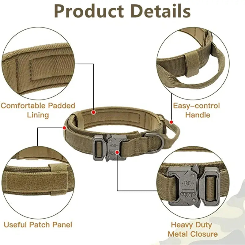 Durable Tactical Dog Collar and Leash Adjustable Military Pet Collar Leash Medium Large Dog German Shepherd Training