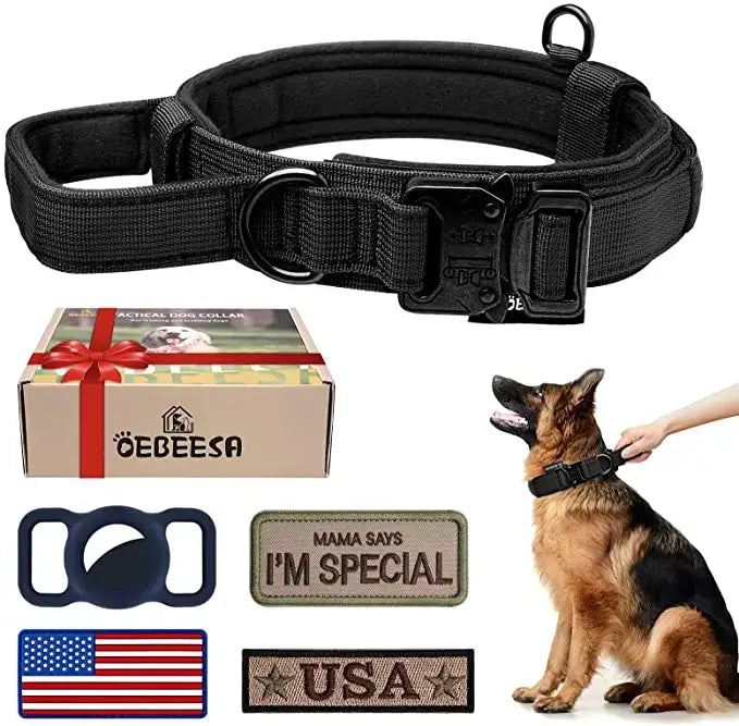 Durable Tactical Dog Collar and Leash Adjustable Military Pet Collar Leash Medium Large Dog German Shepherd Training