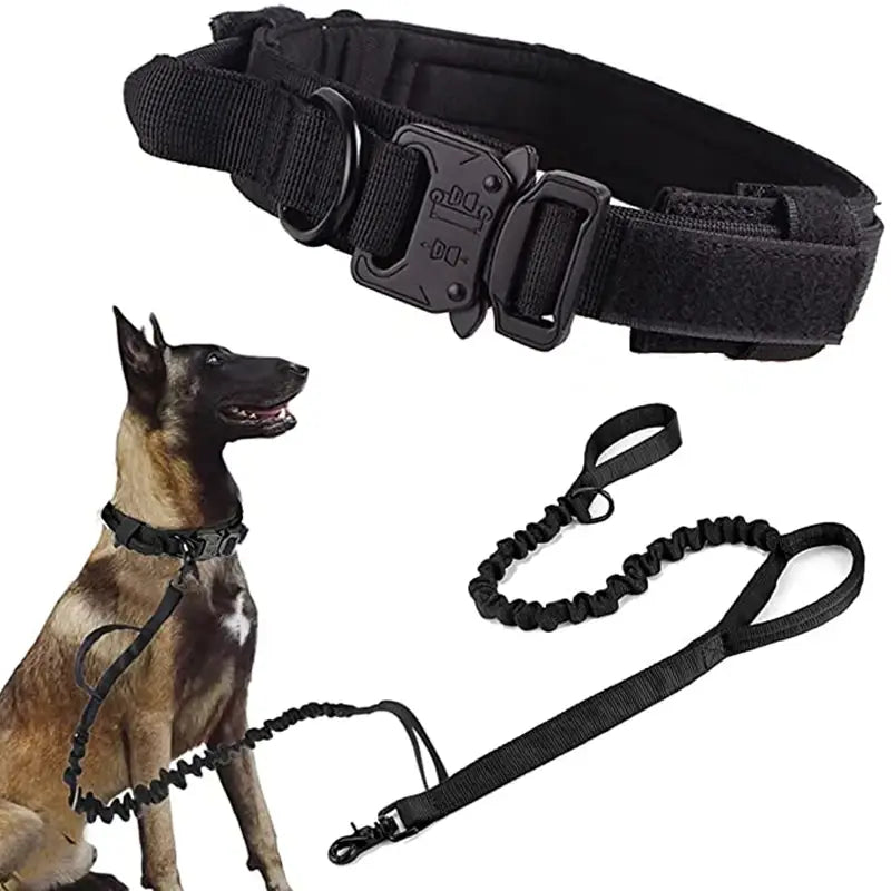 Durable Tactical Dog Collar and Leash Adjustable Military Pet Collar Leash Medium Large Dog German Shepherd Training
