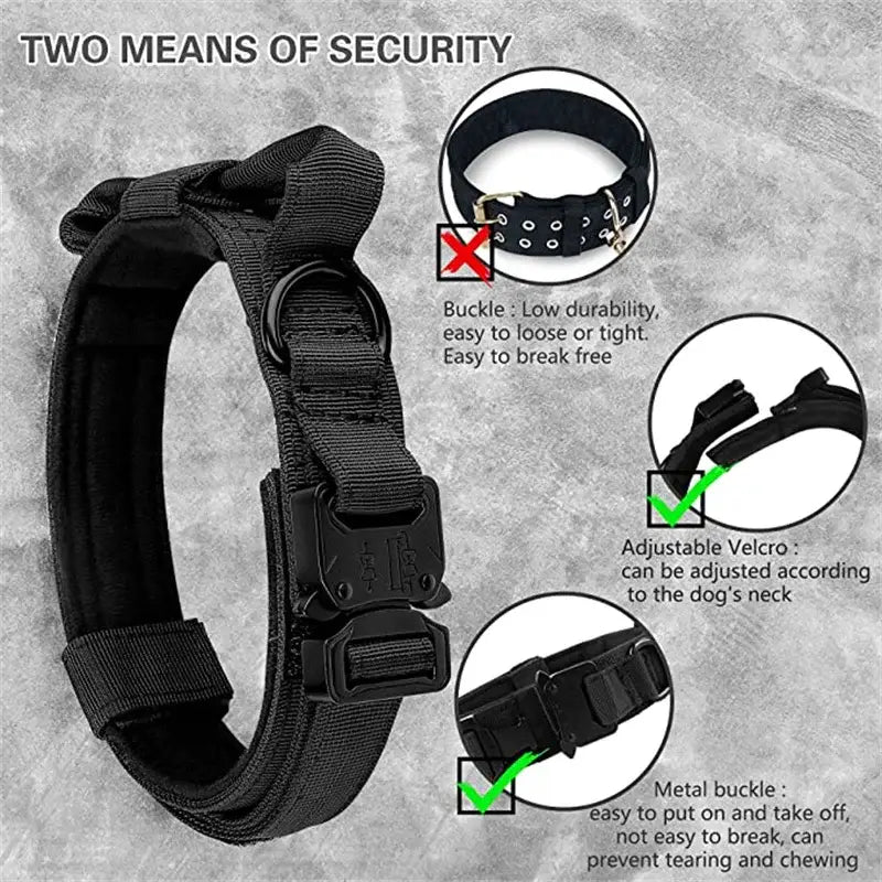Durable Tactical Dog Collar and Leash Adjustable Military Pet Collar Leash Medium Large Dog German Shepherd Training