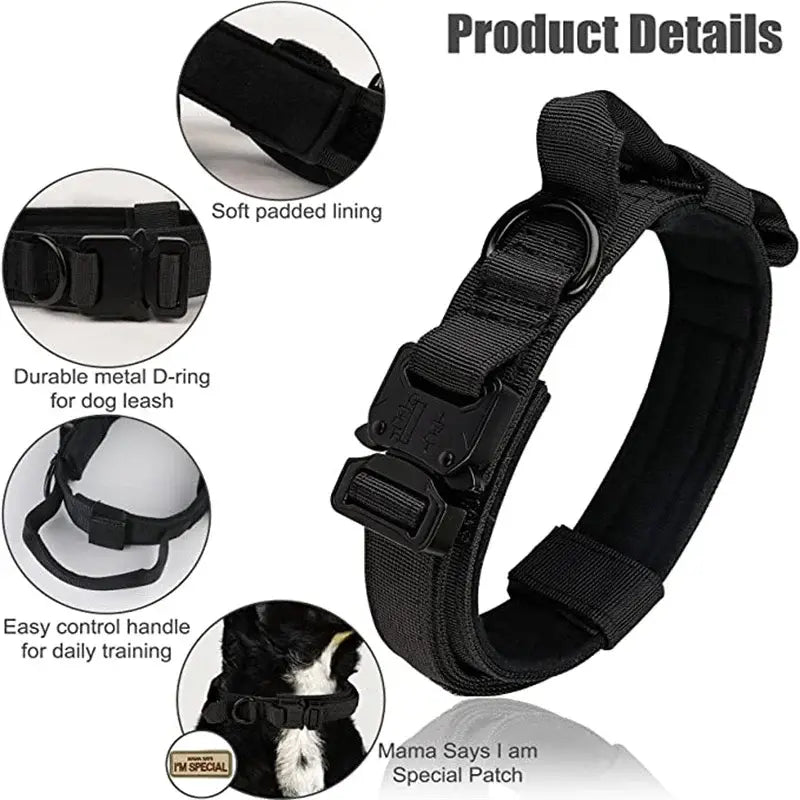 Durable Tactical Dog Collar and Leash Adjustable Military Pet Collar Leash Medium Large Dog German Shepherd Training