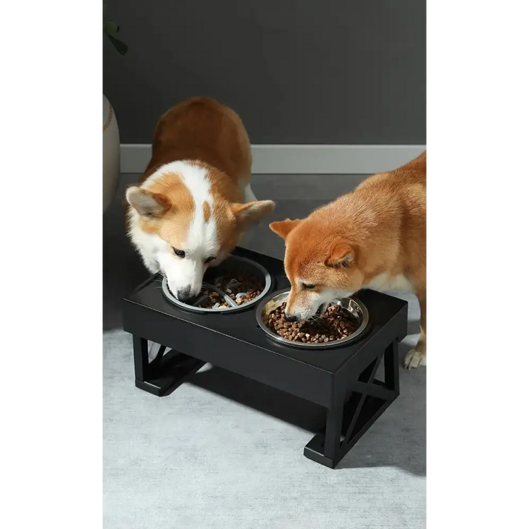 Adjustable Elevated Dog Bowl Stand with Slow Feeder & Mat - pet bowls