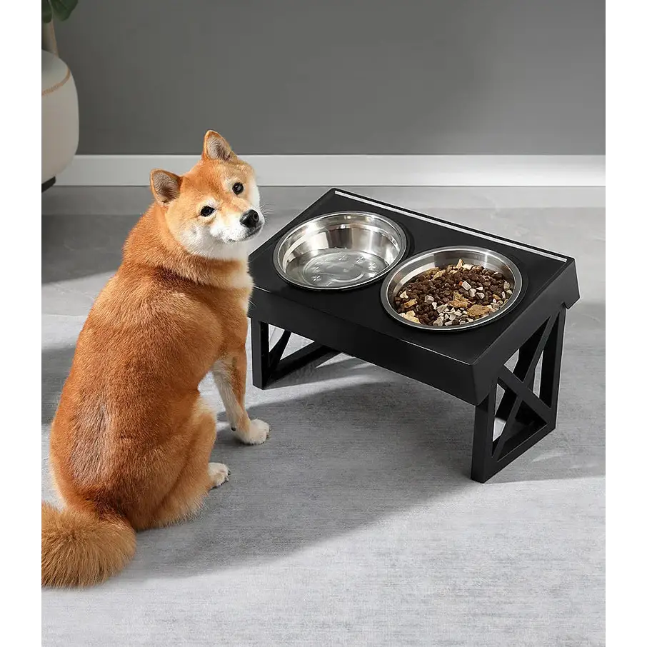 Adjustable Elevated Dog Bowl Stand with Slow Feeder & Mat - pet bowls