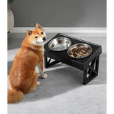 Adjustable Elevated Dog Bowl Stand with Slow Feeder & Mat - pet bowls