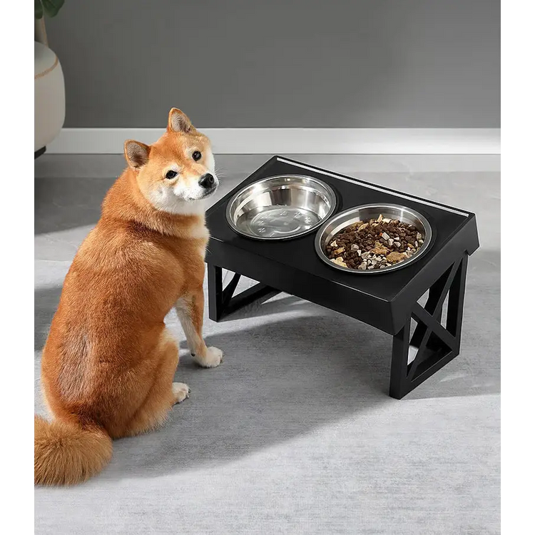 Adjustable Elevated Dog Bowl Stand with Slow Feeder & Mat - pet bowls