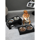Adjustable Elevated Dog Bowl Stand with Slow Feeder & Mat - pet bowls