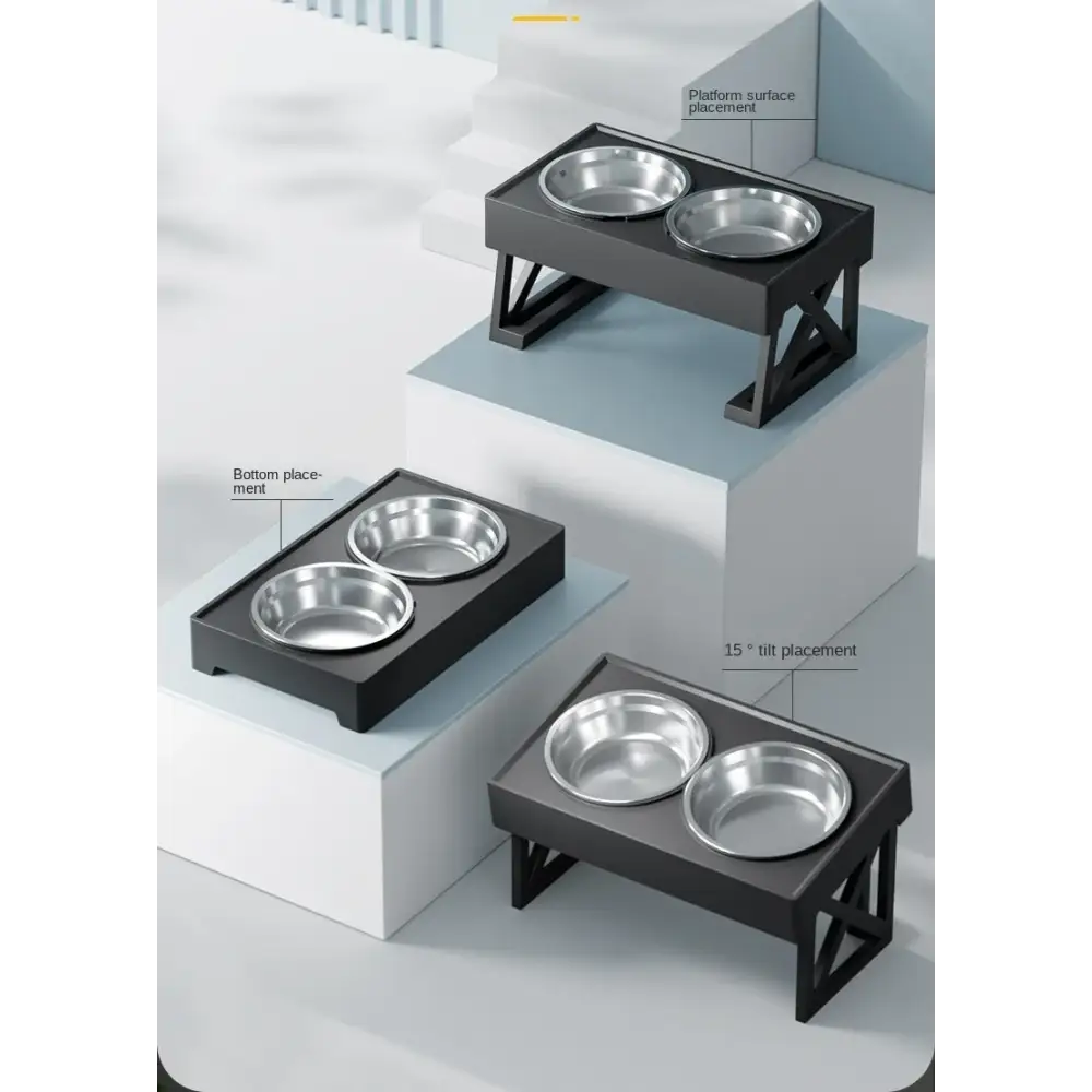 Adjustable Elevated Dog Bowl Stand with Slow Feeder & Mat - pet bowls