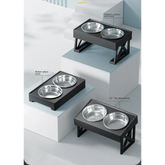 Adjustable Elevated Dog Bowl Stand with Slow Feeder & Mat - pet bowls